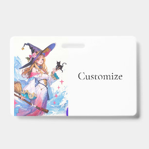 Cute Witch Holding Black Cat Thunder_Cove ID Badge