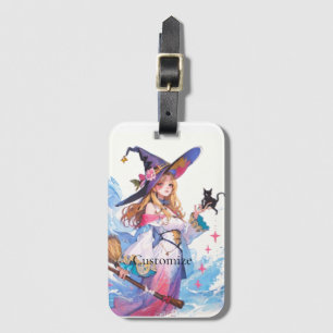 Cute Witch Holding Black Cat Thunder_Cove  Luggage Tag
