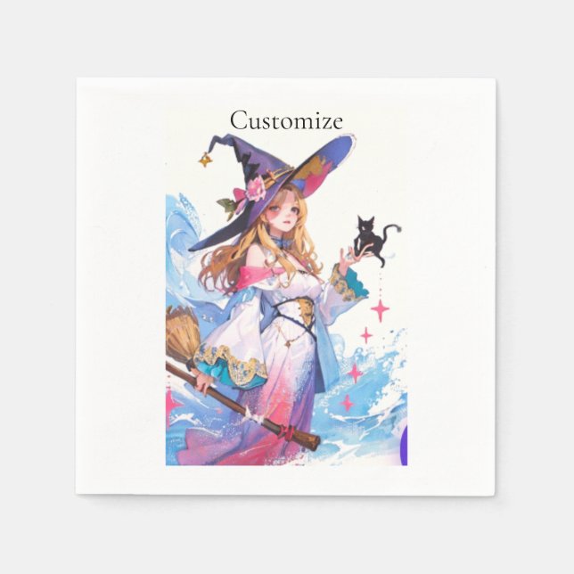 Cute Witch Holding Black Cat Thunder_Cove  Napkin (Front)