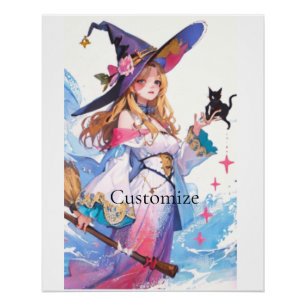 Cute Witch Holding Black Cat Thunder_Cove  Poster