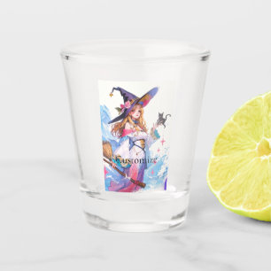 Cute Witch Holding Black Cat Thunder_Cove Shot Glass