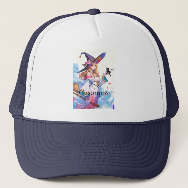 Cute Witch Holding Black Cat Thunder_Cove  Trucker Hat (Front)