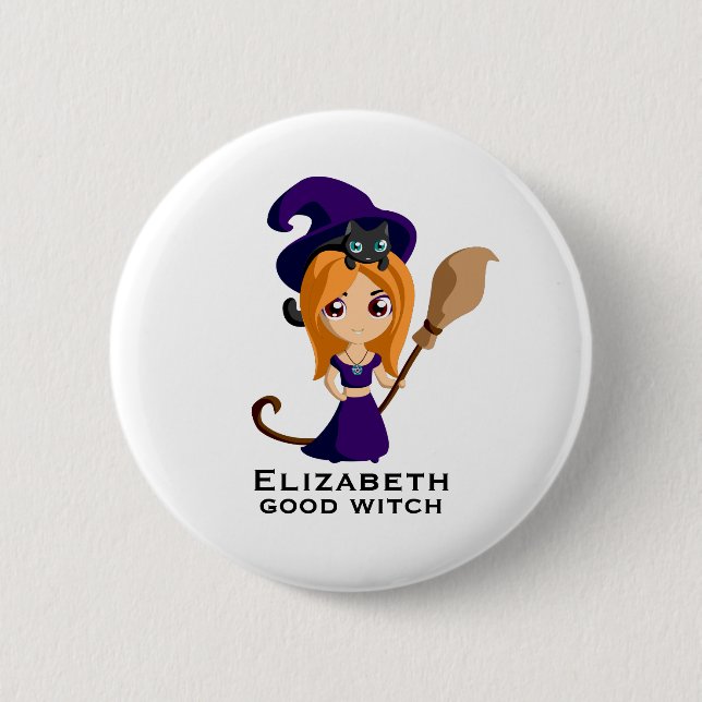 Cute Witch in Purple Hat Halloween 6 Cm Round Badge (Front)