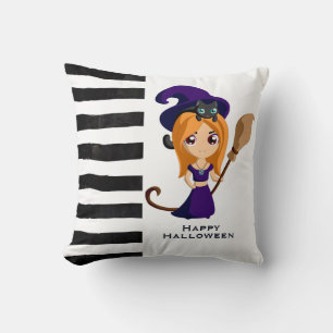 Cute Witch in Purple Hat Halloween Cushion