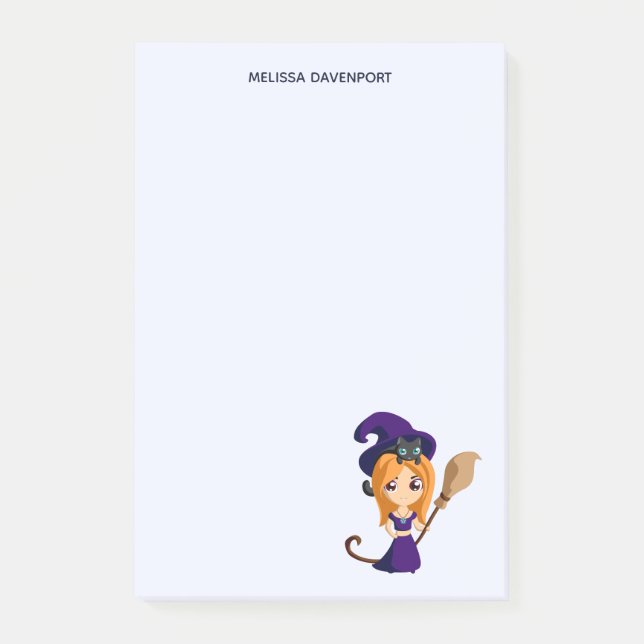 Cute Witch in Purple Hat Halloween Post-it Notes (Front)