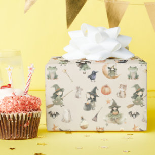 Cute Witch Kids Halloween Birthday Wrapping Paper