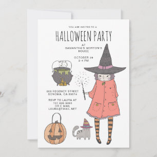 Cute Witch Kid's Halloween Party Invitation