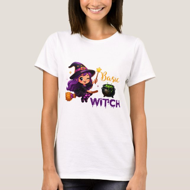 Cute Witch Magic Scene For Halloween Fun 🎃 T-Shirt (Front)