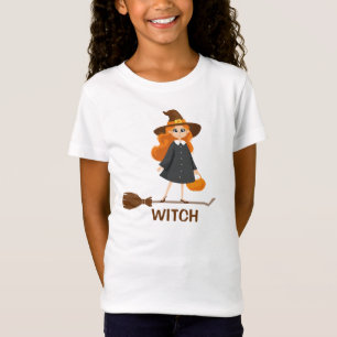 Cute Witch on Broom Cartoon Funny School Halloween T-Shirt