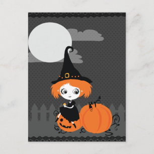 Cute Witch Orange Pumpkin Postcard
