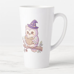 Cute Witch Owl Reading Spell Book Halloween Illust Latte Mug