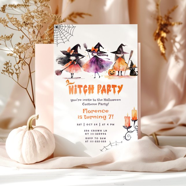 Cute witch party Halloween girl spooky birthday Invitation (Creator Uploaded)