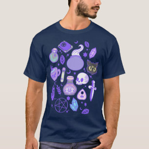 cute witch pattern black T-Shirt