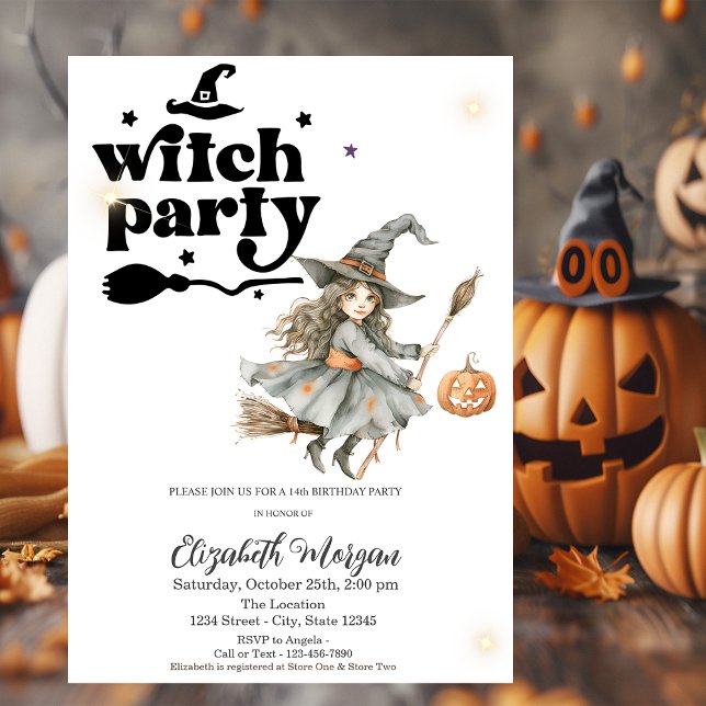 Cute Witch Pumpkin Party Birthday Invitation (Creator Uploaded)