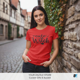 Cute Witch Red Womens Halloween  T-Shirt