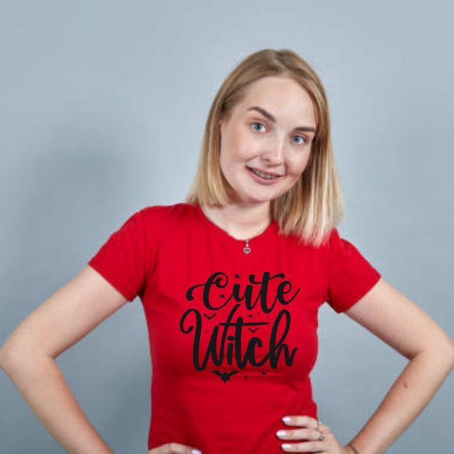 Cute Witch Red Womens Halloween  T-Shirt (Creator Uploaded)