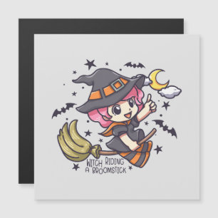 Cute Witch Riding A Broomstick