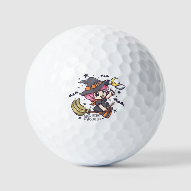 Cute Witch Riding A Broomstick Golf Balls (Front)