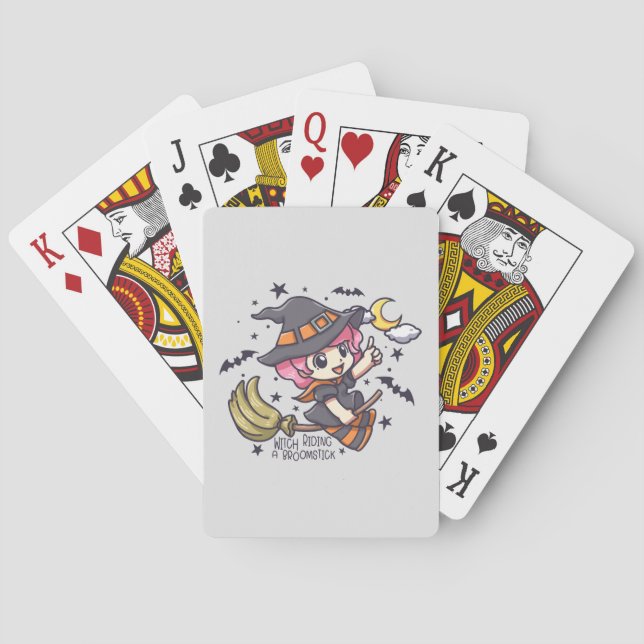 Cute Witch Riding A Broomstick Playing Cards (Back)