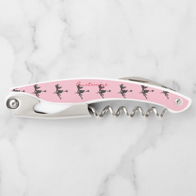 Cute Witch Riding Broom Halloween Thunder_Cove Corkscrew (Front)