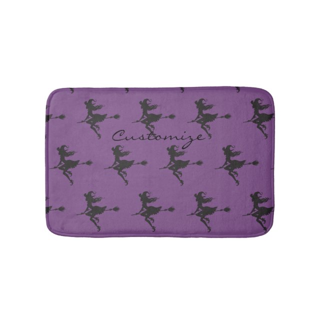 Cute Witch Riding Broom Thunder_Cove Halloween Bath Mat (Front)