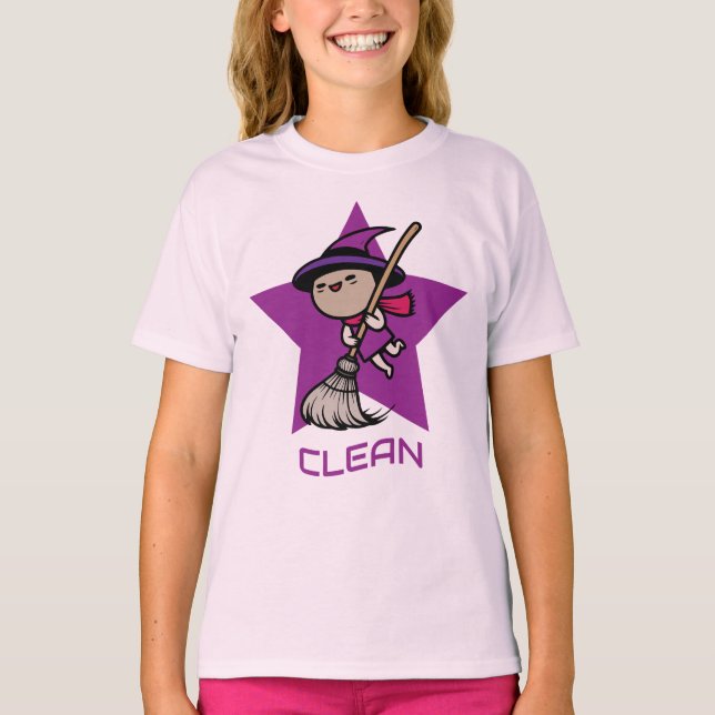 cute witch riding broomstick T-Shirt (Front)