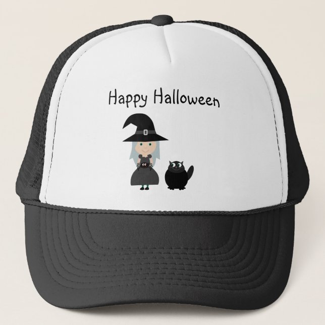 Cute Witch, Spider & Cat Halloween Cap (Front)