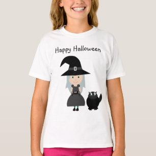 Cute Witch, Spider & Cat Happy Halloween T-Shirt