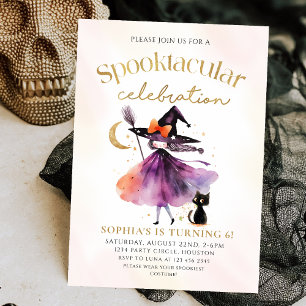 Cute Witch Spooktacular Party Halloween Birthday Invitation