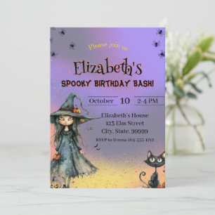 Cute Witch Spooky Halloween Birthday  Invitation