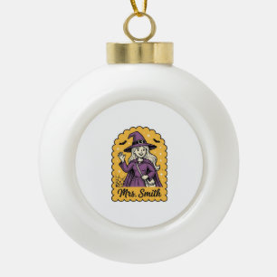 Cute Witch Teacher Mrs Smith Vintage Halloween Des Ceramic Ball Christmas Ornament