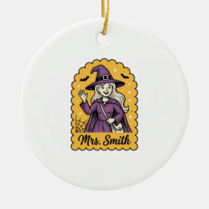 Cute Witch Teacher Mrs Smith Vintage Halloween Des Ceramic Tree Decoration