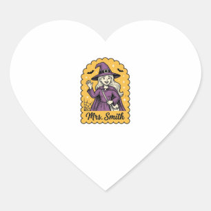 Cute Witch Teacher Mrs Smith Vintage Halloween Des Heart Sticker