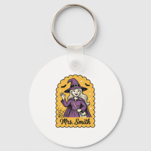 Cute Witch Teacher Mrs Smith Vintage Halloween Des Key Ring