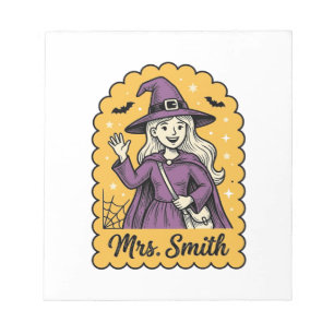 Cute Witch Teacher Mrs Smith Vintage Halloween Des Notepad
