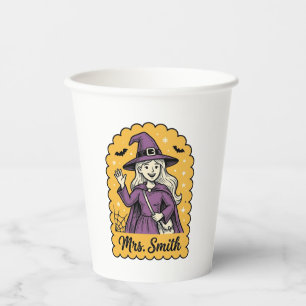 Cute Witch Teacher Mrs Smith Vintage Halloween Des Paper Cups