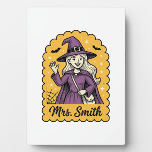 Cute Witch Teacher Mrs Smith Vintage Halloween Des Plaque