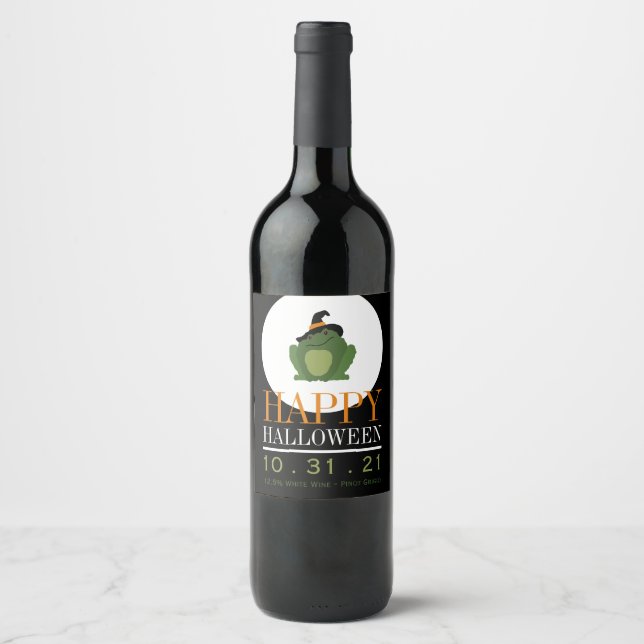 Cute Witch Toad, Happy Halloween Wine Label (Front)