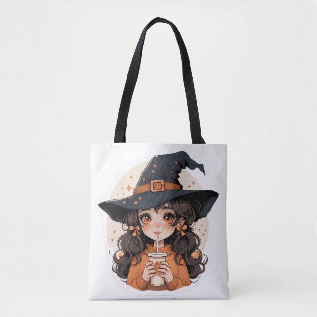 Cute Witch Tote Bag | Cosy Autumn Aesthetic Hall (Front)