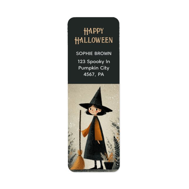 Cute Witch Whimsical Halloween Return Address (Front)