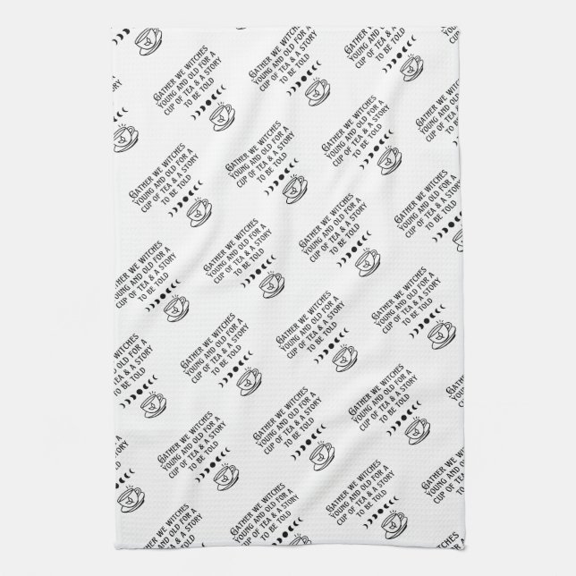 Cute Witch White Tea Gathering Kitchen Towel (Vertical)