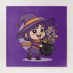Cute Witch with Candy - Halloween Cute Design Jigsaw Puzzle