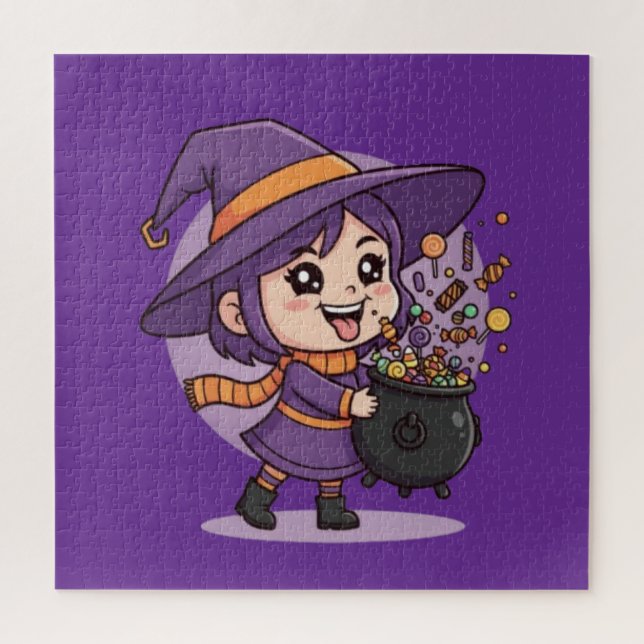 Cute Witch with Candy - Halloween Cute Design Jigsaw Puzzle (Vertical)