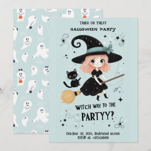 Cute witch with Halloween Pun party Invitation