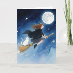 Cute Witch with her cat Card