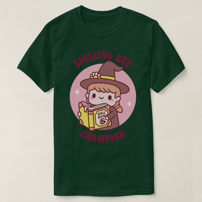 Cute Witch With Spell Book Spelling Bee Champion F T-Shirt (Design Front)