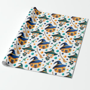 Cute Witches Pumpkin House Pattern Wrapping Paper