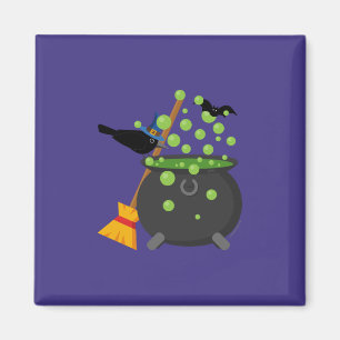 Cute Witch's Crow Looking Into A Bubbling Cauldron Magnet
