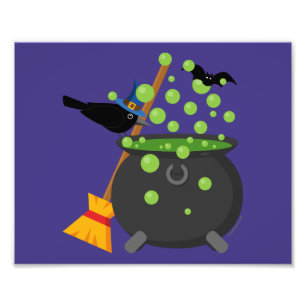 Cute Witch's Crow Looking Into A Bubbling Cauldron Photo Print