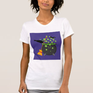 Cute Witch's Crow Looking Into A Bubbling Cauldron T-Shirt